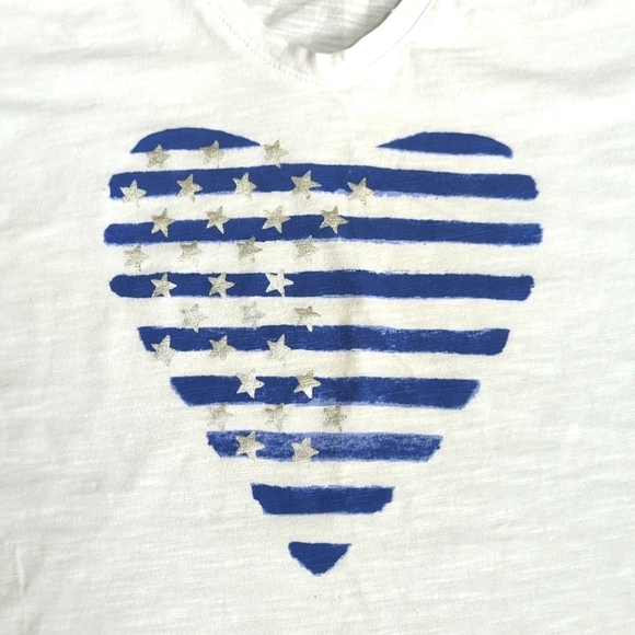 LOFT T-Shirt Blue Heart Flag with Silver Stars Size Small Lightweight - Picture 3 of 4